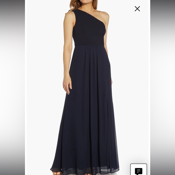 NWTAdrianna Papell One Shoulder Crepe Chiffon Midnight Navy Blue Gown Size 12